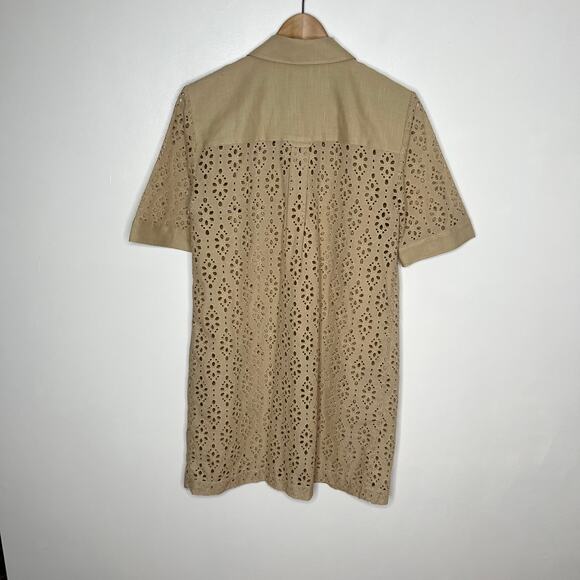 Veronica Beard Rafaela Dress Womens 4 Stone Khaki Eyelet Cotton Pockets Preppy - Picture 9 of 9